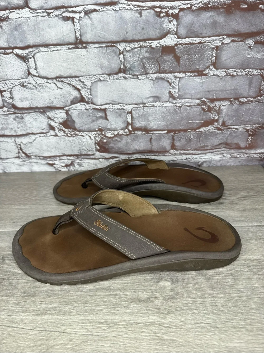 Olukai Ohana Brown Synthetic Beach Flip Flops Sandals Men Sz 12M US/46EU